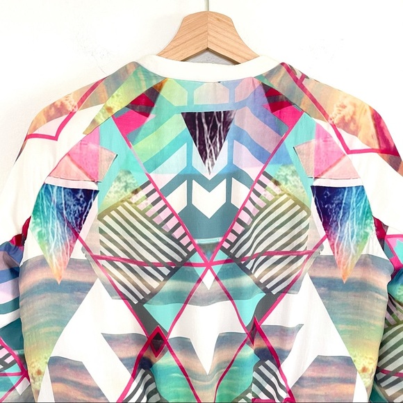 Maje Silk Bomber Jacket Multicolor Abstract Print Size 36 XS - Small - Picture 6 of 16